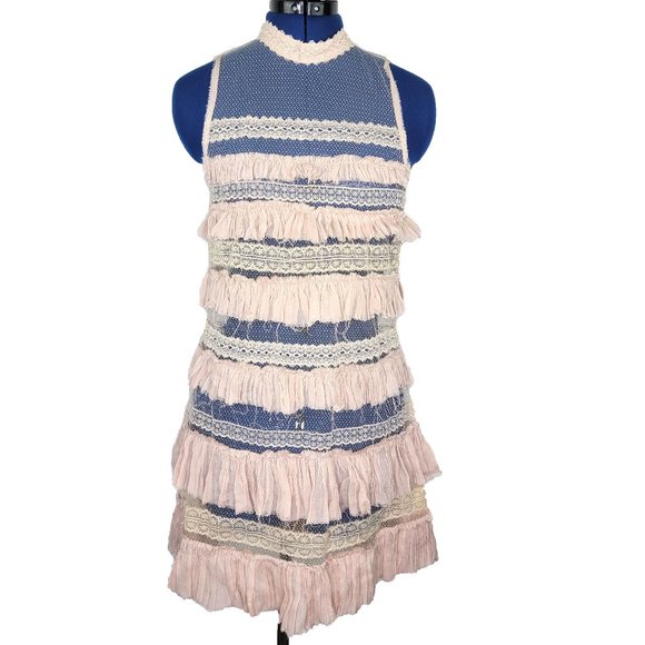 Free People Dresses & Skirts - Free People One Tiered Ruffle Gauze Mesh Boho Mini Dress Size XS